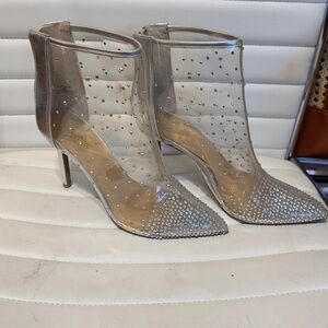 Thalia Sodi Silver CLEAR W CRYSTALS ANKLE BOOTS-BACK ZIPPER VERY COMFY